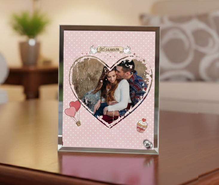 Tükrös szélű fotóüveg - Valentin - V02