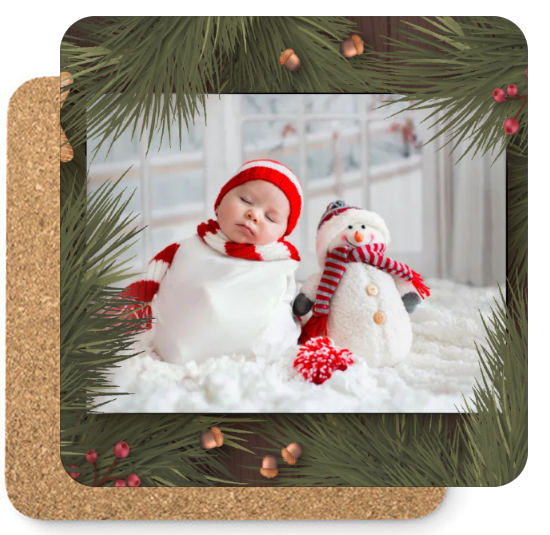 Fényképes Poháralátét - Karácsony - Fenyőminta