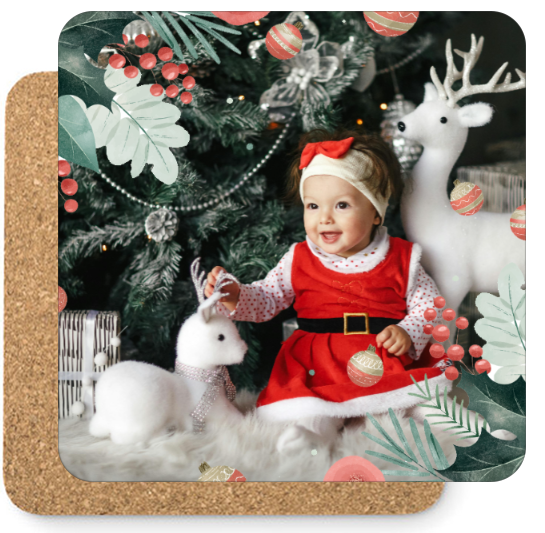 Fényképes Poháralátét - Karácsony - Fenyő ágak