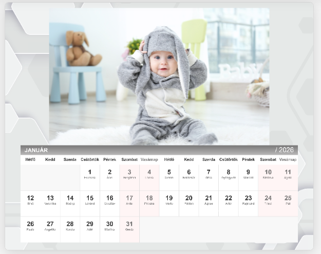 Fényképes naptár Asztali 20x16 - GreyCube