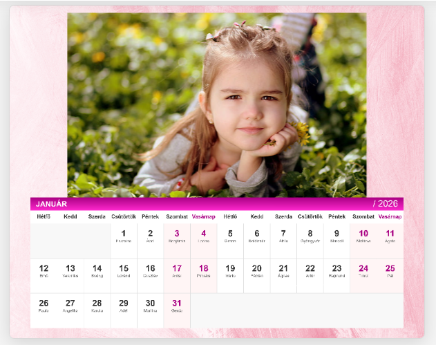 Fényképes naptár Asztali 20x16 - PinkLove