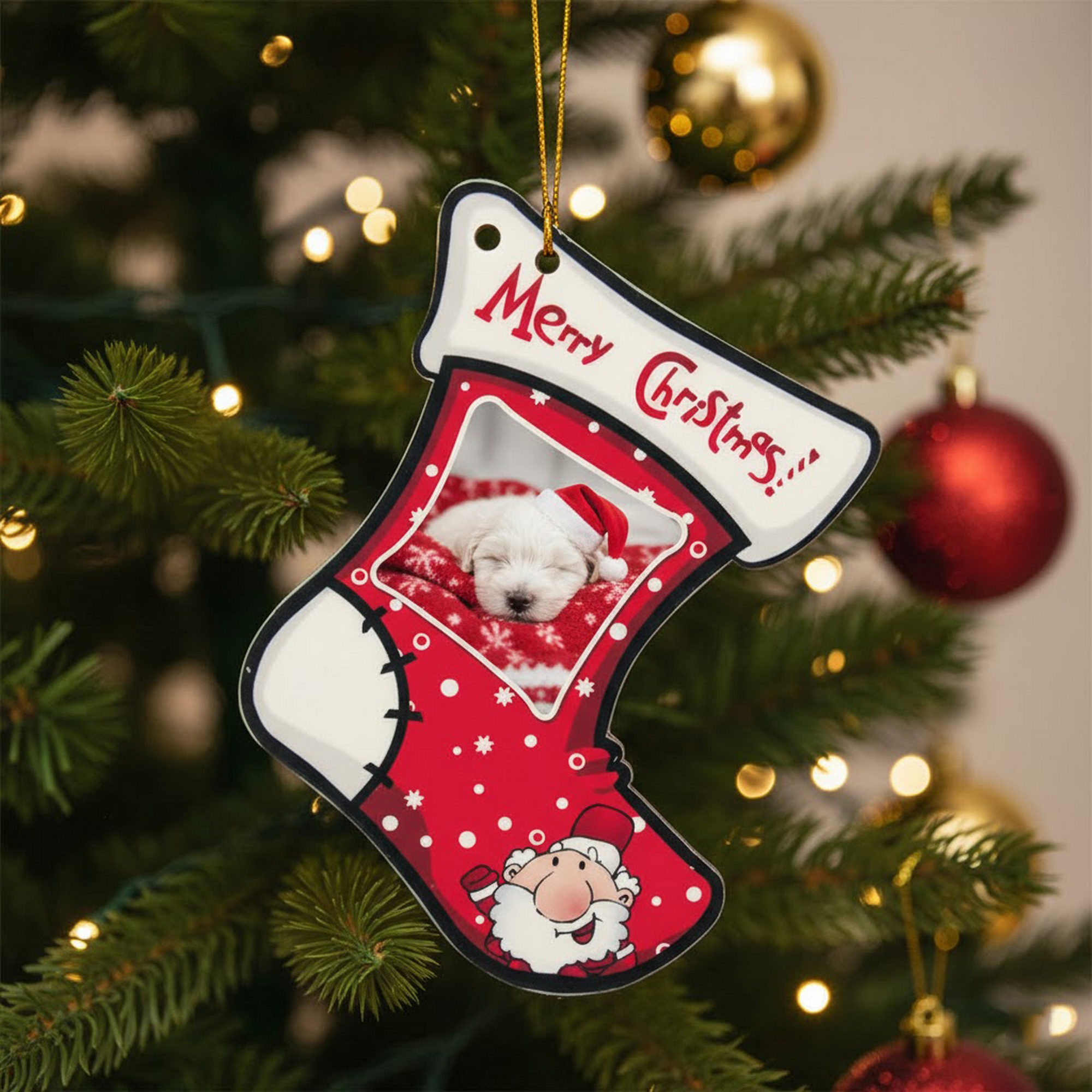 Karácsonyfadísz saját fényképpel - Csizma